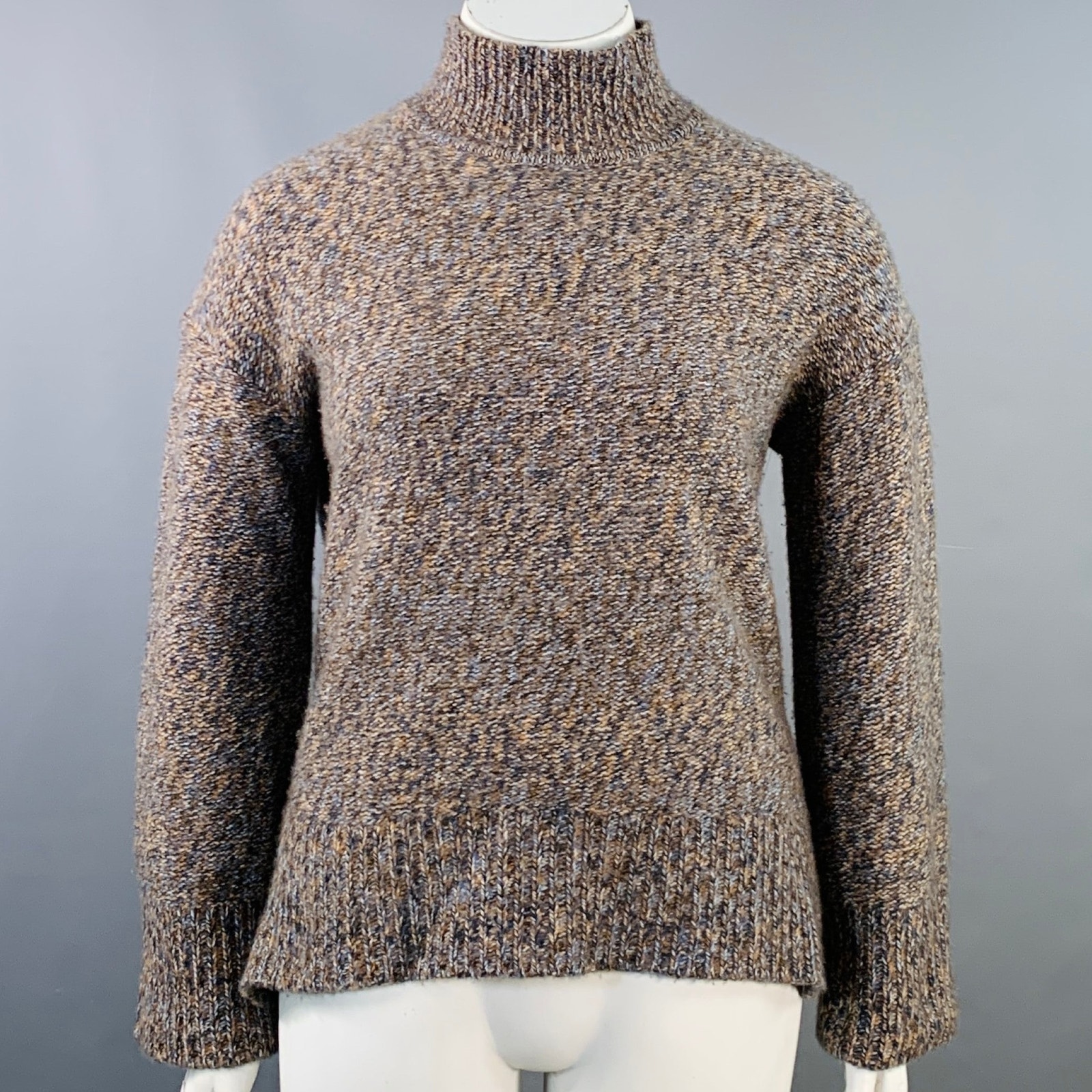 Theory Size L Karenia Yellow Grey White Cashmere Melange High Neck Sweater